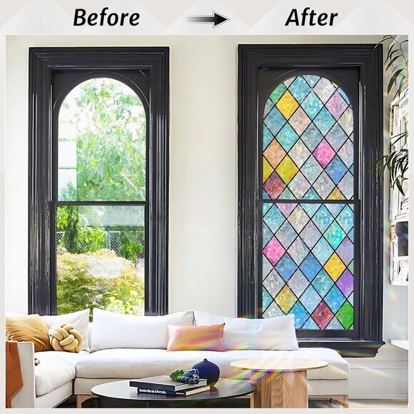 Stained Glass Window Film Rainbow Film Decorative 3D Privacy Sticker Colorful La - Picture 7 of 9